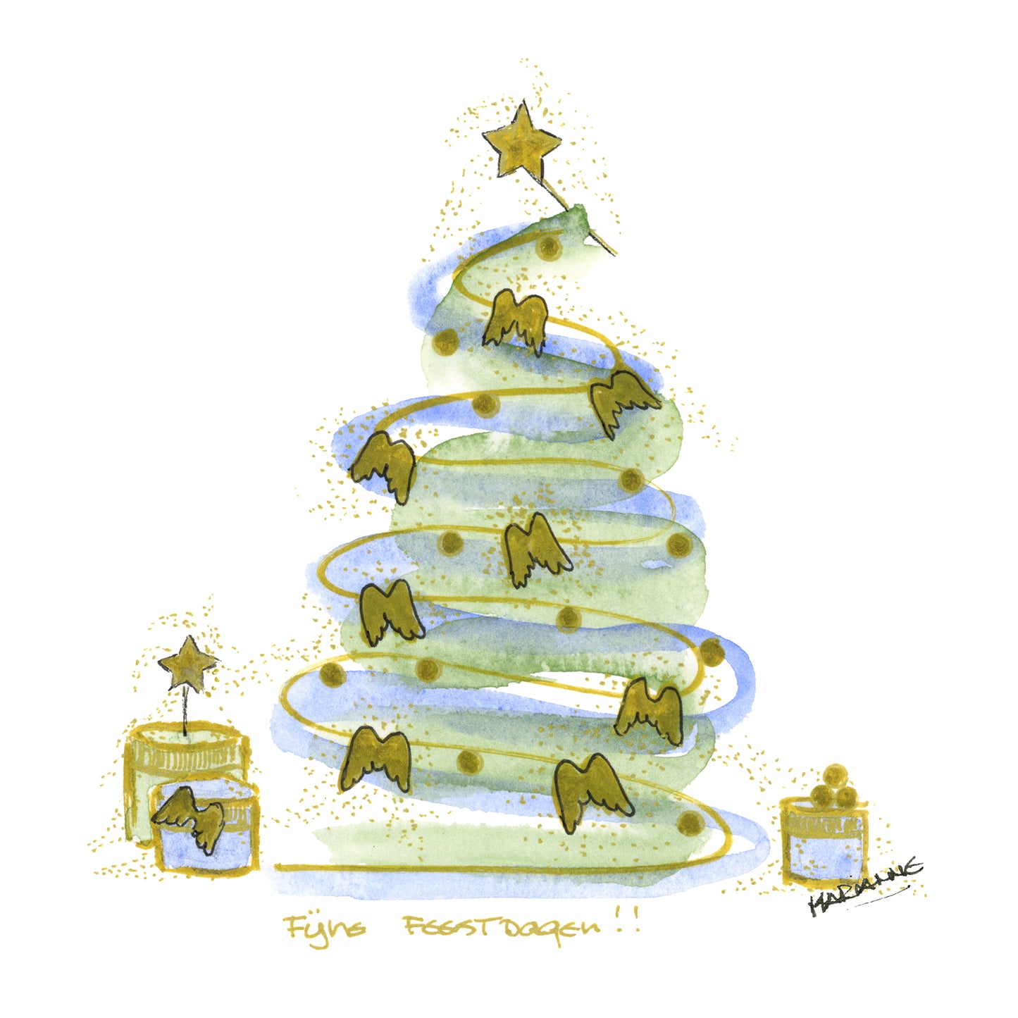 Kerstkaart Kerstboom van Goud